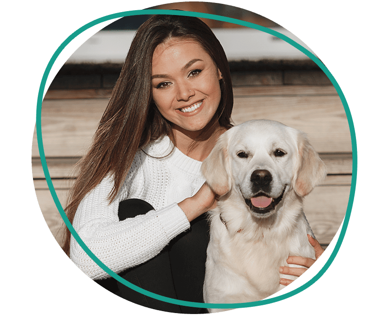 woman with retriever dog